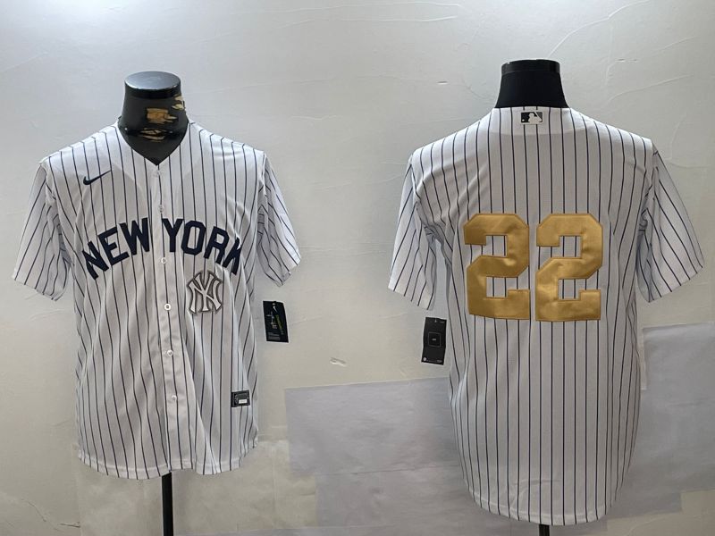 Men New York Yankees #22 No Name White Stripe Fashion Nike 2024 MLB Jersey style 4